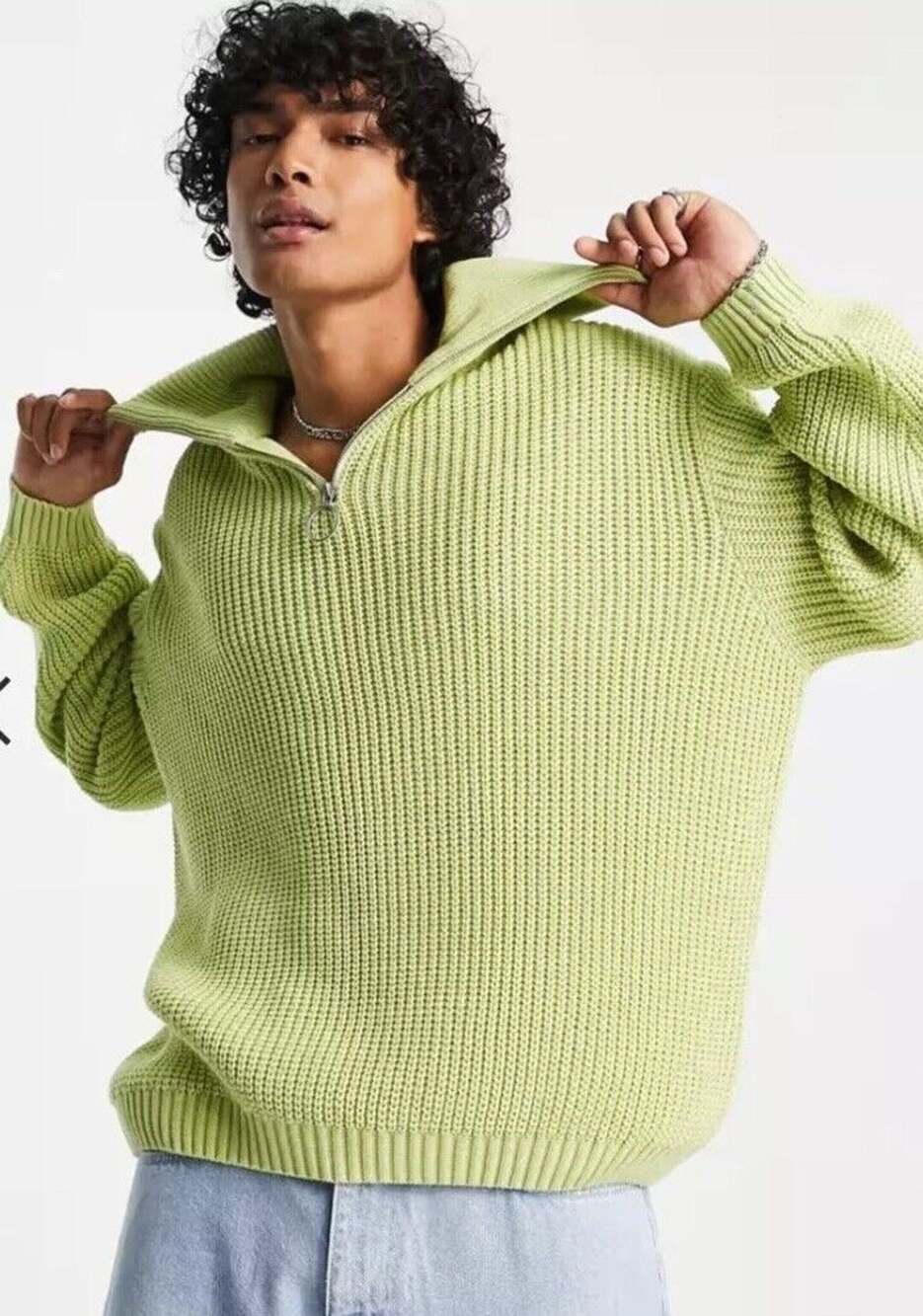 ASOS Unisex Oversized Neon Lemon Fisherman Rib Sweater Big Collar Size XS NEW